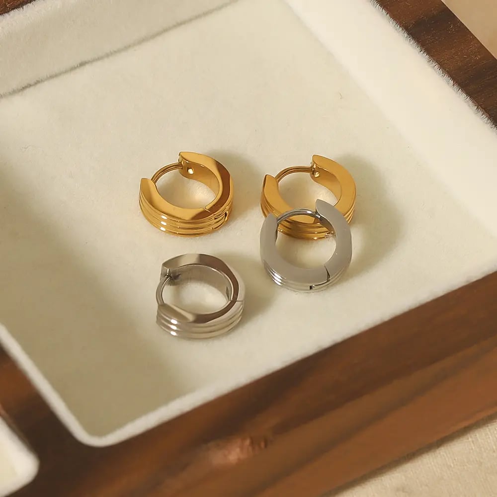 1 pair of simple classic  gold plated stainless steel geometric hoop earrings for women jewelry daily wear